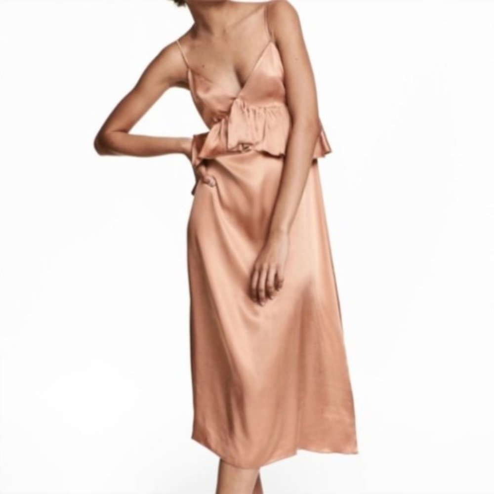 H&M Satin Midi Dress in Peach